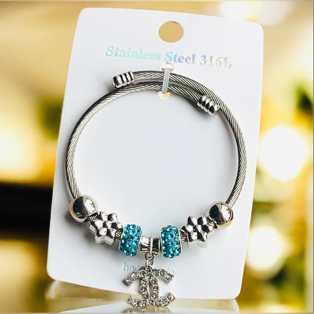 Elegant Silver and Blue Charm Bracelet